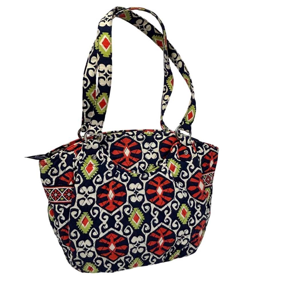 Vera Bradley Sierra Quilted Cotton Shoulder Bag Navy Red‎ Geometric Tote